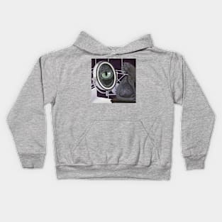 Russian Blue Cat and Magnifying Mirror Kids Hoodie